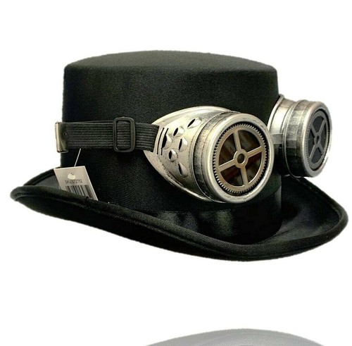 Black top hat - silver, goggles