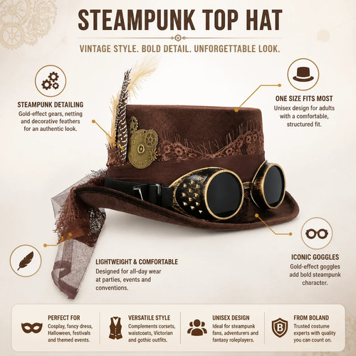 Deluxe steampunk top hat - steampunk, with