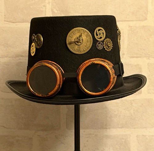Black steampunk top hat - black,
